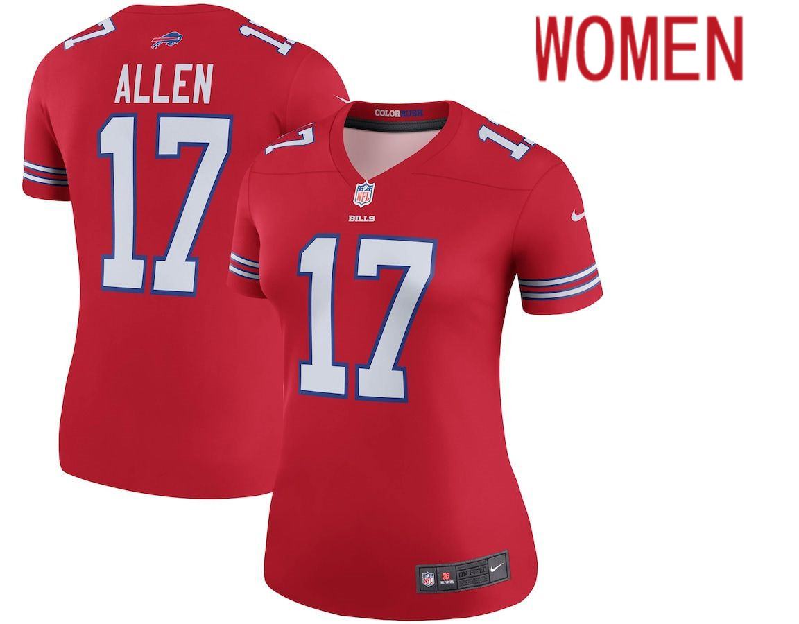 Women Buffalo Bills 17 Josh Allen Nike Red Color Rush Legend Player NFL Jersey